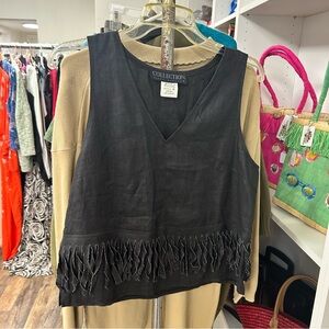 Collection Harve Bernard, 100% Linen, 90's Fringe Top